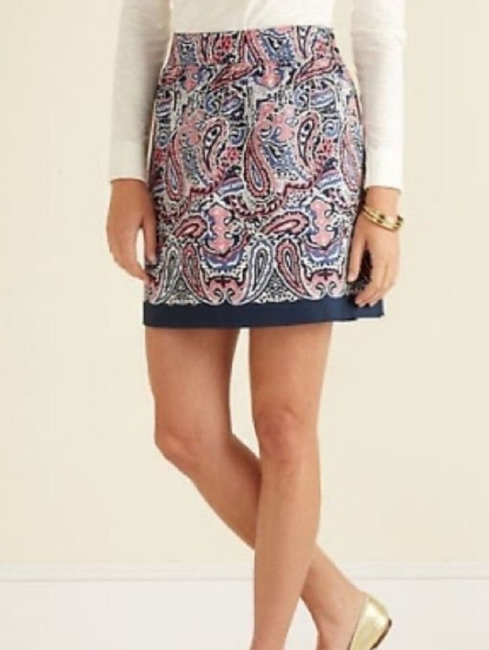 Vineyard Vines Pink and Navy Paisley Silk Mini Skirt Sz.6